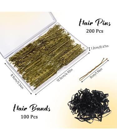 200 Hairpins & 100 Hair Ties Set - Premium Gold Bobby Pins & Updo Accessories for Women & Girls | Ideal for Weddings & Hairdressing - Buy Online on GoSupps.com