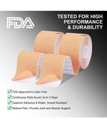 Kinesiology Tape Precut (3 Rolls) Pain Relief Adhesive for Muscles Shin Splints Ankle Neck Knee & Shoulder Promotes Recovery & Providing Support 2" x 19.7 Feet per Roll Total 72 Precut Strips Beige - Buy Online on GoSupps.com