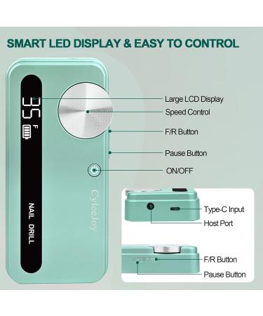 Rechargeable Cordless Nail Drill 35000RPM - Professional Acrylic Gel Nail Kit with 12 Bits | Low Noise & Vibration - Perfect for Home Salon (Green - Buy Online on GoSupps.com
