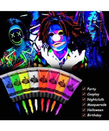 AOOWU UV Glow Face Body Paint Set - 8 Neon Colors | Non-Toxic Fluorescent Paint Kit for Halloween Party | Includes Palette & Brushes - for Adults & Kids - Buy Online on GoSupps.com
