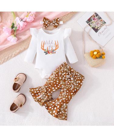 UUAISSO Cow Print Baby Girls Clothes Set | Ruffled Long Sleeve Tops & Pants | Infant Outfits Gifts 0-3 Months - Brown - Buy Online on GoSupps.com
