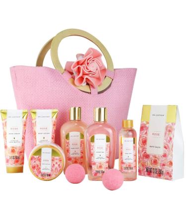 Bath Spa Gift Basket for Women - Spa Luxetique Spa Set for Women Gift, 10pcs Rose Spa Basket, Relaxing Spa Kit with Bath Salts, Body Lotion, Shower Gel, Birthday Gifts for Women, Gifts for Mother Mom