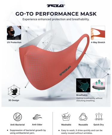 TSLA Copper Infused Face Mask for Men & Women - Washable Reusable Lightweight Breathable UPF 50+ Red - 1 Count - Buy Online on GoSupps.com