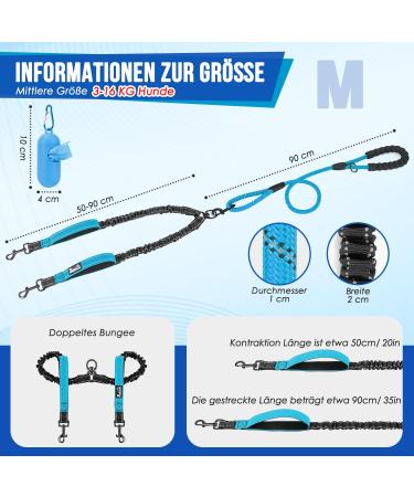 Slowton Double Linen Dog Leash for 2 Dogs - 360 Rotatable Reflective Padded Handles | Shock-Damping for Small & Medium Dogs (3-16kg) - Blue - Buy Online on GoSupps.com