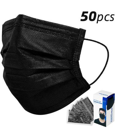 Lamy 50 PCS Black Disposable Face Masks - 3 Ply Breathable Protection for Men and Women - Buy Online on GoSupps.com