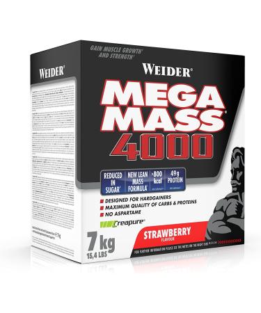 Weider Mega Mass 4000 Weight Gainer Shake - Strawberry | Protein Creatine Complex Carbs & Vitamins | Perfect Muscle Building Supplement | 7kg - Buy Online on GoSupps.com