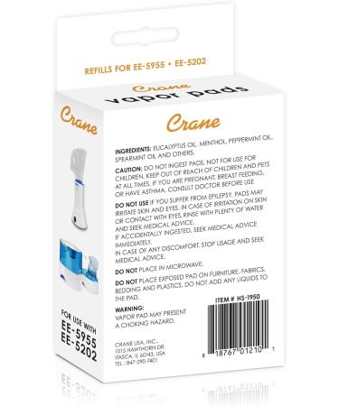 Crane Menthol-Eucalyptus Universal Vapor Pads 12 Pack - For Droplets Corded Inhaler & Warm Mist Humidifier - Buy Online on GoSupps.com