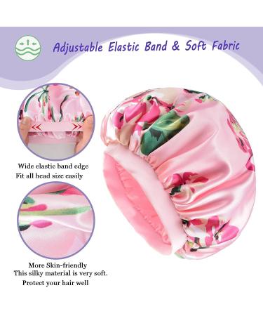 Luvruitaky X-Large Pink Flower Silk Bonnet for Sleeping | Adjustable Wide Band | Double Layer Satin Bonnet for Curly Braid Hair - Buy Online on GoSupps.com