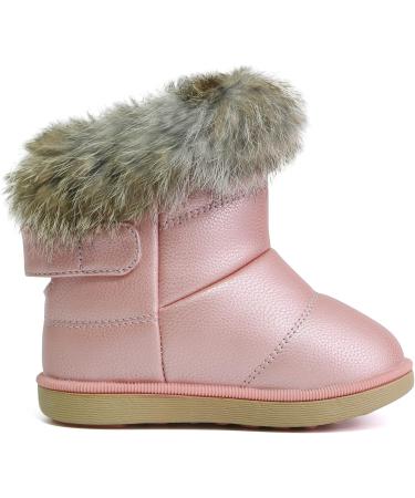 MINBEI Baby Girls Soft Leather Winter Snow Boots Waterproof - Toddler Girls Pink White Rose Gold Brown 11 UK Child S411 - Buy Online on GoSupps.com