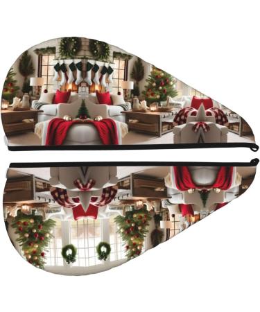 Farmhouse Christmas Coral Velvet Dry Hair Cap | Ideal for Home Travel Pool Parties & More - Buy Online on GoSupps.com