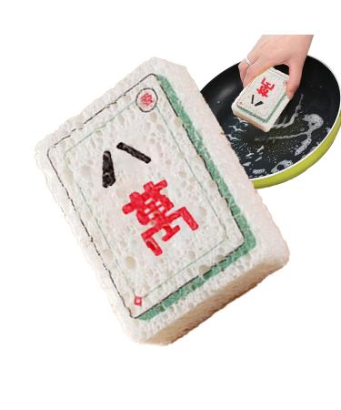 Kitchen Sponges | Mahjong Design Dishes Sponge - Long-Lasting Wood Pulp Fiber Scrubber Sponge Kitchen Dish Bowl Cleaning Sponge for Dining Rooms Canteens Money money Eighty Thousand