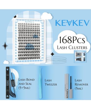 KevKev Eyelash Extension Kit 168Pcs Individual Lashes with Bond, Seal, Applicator & Remover - D-Mix (8-18mm) Cloudy - Buy Online on GoSupps.com