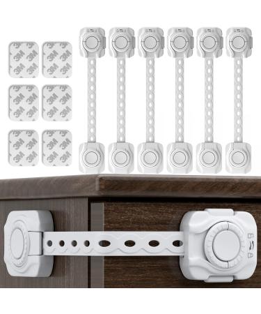 JOINPRO 6 Pack Safety Child Locks for Cabinets & Drawers, Fridge, Toilet, Latches, Baby Proofing Strap Locks with 4 Extra 3M Adhesives Triple Lock Protection (Easy Installation, No Drilling Required)
