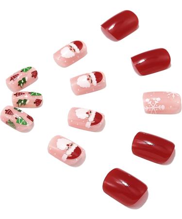Vatocu Christmas False Nails Short Red Nude Snowflake Snowman Press on Nails - 24pcs - Buy Online on GoSupps.com
