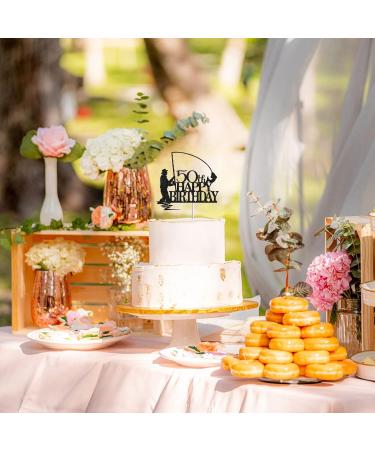 Tenhaisi Black Glitter Happy 50th Birthday Cake Topper 50th Birthday Party Decorations Fishing Cake Topper Fisherman 50th Birthday Party Supplies - Buy Online on GoSupps.com