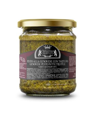 Valnerina Tartufi Italian Pesto alla Genovese Sauce with Summer Black Truffle | Pasta Seasoning Ready Sauce | Gastronomic Specialty | 180 gr jar.