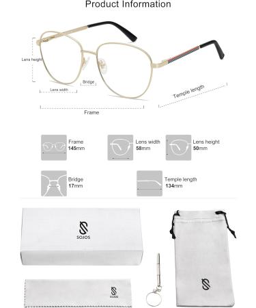 SOJOS Oversized Aviator Blue Light Blocking Glasses for Men & Women - SJ5098 Gold Metal Frame Clear Lens Eyeglasses - Buy Online on GoSupps.com