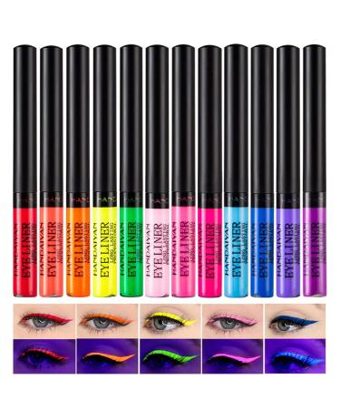 Colorful Liquid Eyeliner Set  Neon Eyeliner Pencil Pigmented Waterproof Smudgeproof Long Lasting Gel Eye Liner Eye Makeup Gift Kit for Women (12 Colors  UV Glow) 12 Colors UV Glow