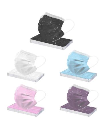 Zhinian adults 50 pieces one-way mouth protection sequet mesh and nose protection 3-layer breathable multifunctionum dust protection banda necklace scarf scarf for party prom wedding 50pc a4
