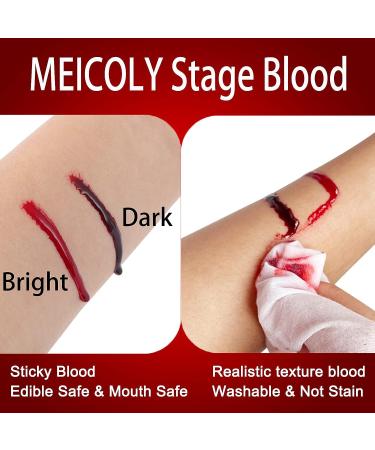 MEICOLY Fake Blood 0.5 oz - Washable Edible Stage Blood for Halloween & Cosplay Makeup - Safe for Mouth, Teeth & Nosebleed - Realistic Drips & Special Effects - Buy Online on GoSupps.com