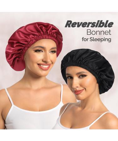 Buy Adjustable Silk Bonnet & Satin Sleeping Cap for Women - Double Layer Red/Black - Buy Online on GoSupps.com
