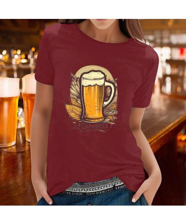 Tops for Women Size Large Women's Classic Version Of Cotton Short Sleeve Oktoberfest Tee Crewneck Loose T Shirt Wine X-Large - Buy Online on GoSupps.com