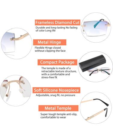 Rimless Clear Top Bifocal Reading Glasses for Men & Women | No Line Blue Light Blocking | 3.0x Metal Frame Readers - Buy Online on GoSupps.com