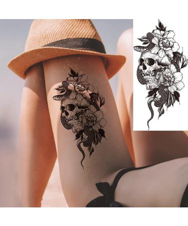 Briyhose 10 Sheets Realistic Temporary Tattoos for Women - Skull Flower Arm Sleeve, Rose Snake Floral Design - Adult Girl Body Art Sticker - Buy Online on GoSupps.com