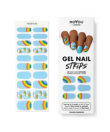 MOYOU LONDON Semi Cured Gel Nail Strips 20 Pc. Gel Wraps for Nails Get 1 Free UV Lamp when you Get 3 or More Easy Apply & Remove for Salon-Quality Manicure -Chasing Rainbows