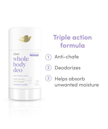 Dove Whole Body Deo Aluminum Free Anti-Friction Deodorant Stick Coconut + Vanilla for All Day Odor Control 2.6 oz Fragranced 2.6 Ounce (Pack of 1) - Buy Online on GoSupps.com