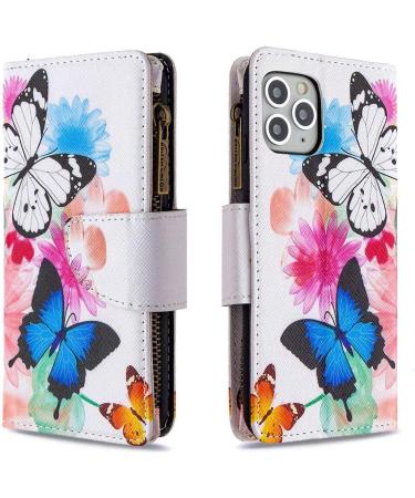 Miago iPhone 12 Pro Wallet Case - Colorful Leather Flip Cover with 9 Card Slots & Butterfly Flower Design - Buy Online on GoSupps.com