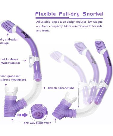 Kids Snorkel Set - Dry Top Snorkel Mask for Boys and Girls - Anti-Fog, Leak-Proof, 180 Panoramic View - Purple Snorkel Kit for Youth - Buy Online on GoSupps.com
