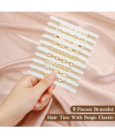 Gold Hair Tie Bracelet Set - 9 Pieces Elastic Hair Ties for Women & Girls - Buy Online on GoSupps.com