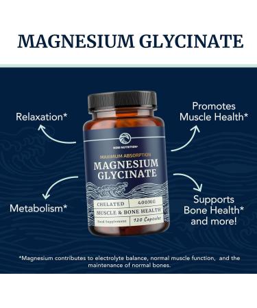 Magnesium Glycinate 400mg | Chelated Bisglycinate for Muscle Relaxation Bones Heart Nerve Sleep & Calm Support for Women & Men | High Absorption Magnesium Chelate Supplement | 120 Capsules - Buy Online on GoSupps.com