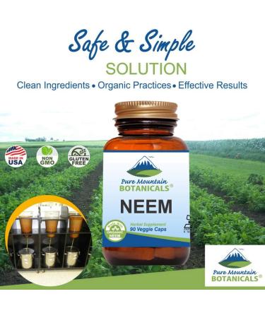 Pure Mountain Botanicals Neem Capsules - 90 Kosher Vegan Caps with 500mg Organic Neem Leaf Supplement - Buy Online on GoSupps.com
