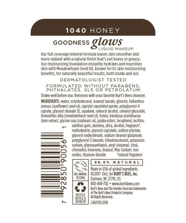 Burt's Bees Goodness Glows Liquid Makeup Honey 1.0 Fl Oz - Natural Coverage for Radiant Skin - Buy Online on GoSupps.com