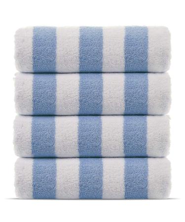 Chakir Turkish Linens Premium Quality 100% Cotton Turkish Cabana Thick Stripe Pool Beach Towels 4-Pack (Light Blue, 30x60 Inch) 4 Pack Light Blue