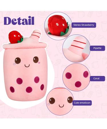 BoBa Plushie Bubble Tea Fruit & Ice Cream Plush Pillow - Skin-friendly Comfortable Cushion 24cm Pink - Buy Online on GoSupps.com