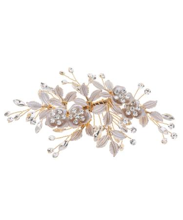 AYEBY Rhinestone Bridal Hair Accessories with Handmade Flowers and Leaves - Beautiful Clips for Women and Girls (Gold  1 Pack)
