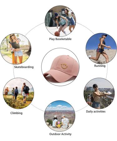 Unisex Classic Cotton Baseball Cap - Embroidered Smile - Adjustable Sun Protection Hat for Women & Men - Sporty Pink - Buy Online on GoSupps.com