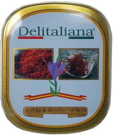 Delitaliana Spanish Saffron Tin 2-Gram, All Red Coupe Quality Threads Category I, Pure Saffron Filaments 2 Gram (Pack of 1)