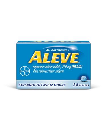 Aleve Tablets with Naproxen Sodium, 220mg (NSAID) Pain Reliever/Fever Reducer, 24 Count, Blue