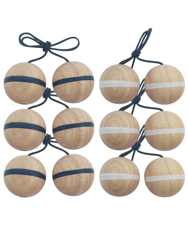 Wooden Ladder Toss Bolas 6 Pack Rubber Wood Tossing Balls Replacement for Ladder Golf Game - Outdoor Lawn Yard Beach Game for Kids Adults Family (3 Blue Striped+3 White Striped) Blue Stiped & White Striped