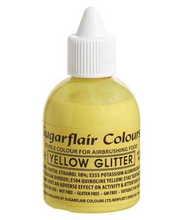 Sugarflair Yellow Metallic Glitter Edible Airbrush Colour - Edible Food Colouring Airbrush Paint for Cakes Cupcakes Icing and Cake Decorations - 60ml Glitter Yellow