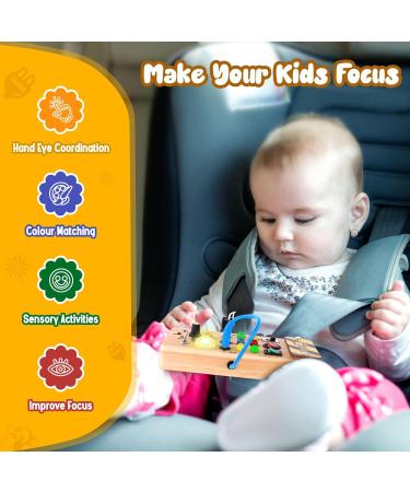Konijiwa Montessori Busy Board - Sensory Activity Board for 1-4 Year Olds | Wooden Toy with LED Light Switches | Ideal Learning Tool for Babies - Buy Online on GoSupps.com
