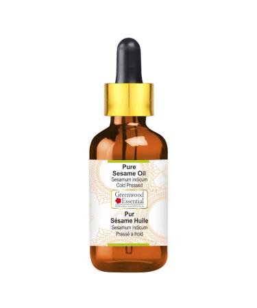 Greenwood essential natural sesame oil (sesamum indicum) with glass droppers Natural pure therapeutic quality cold -pressed 30ml (1 oz)