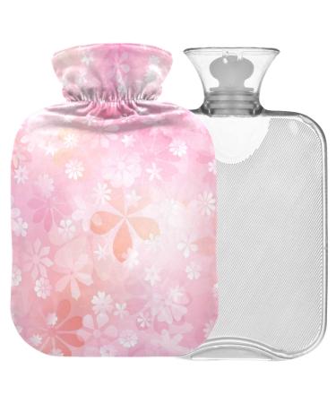 Naanle hot hot water bottle with lid spring cherry blossom Transparent hot water bottle 2l large hot hot water bottle for menstrual cramps pain relief handfoots heat and cold therapy 2 l