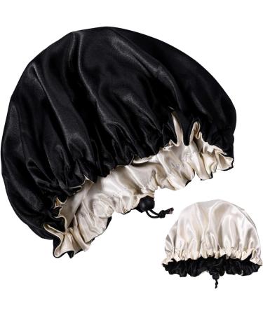 Beaupretty Satin Sleep Caps - Double Layer Adjustable Night Hat for Hair Protection (Black) - Buy Online on GoSupps.com