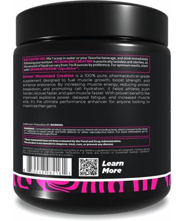Driven Nutrition Micronized Creatine Monohydrate Powder 500g | Pure, Unflavored, 5g Per Serving | Muscle Strength, Power, Endurance & Recovery Supplement Unflavored 1.09 Pound (Pack of 1) - Buy Online on GoSupps.com