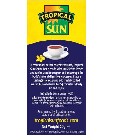 Tropical Sun Senna 20 Tea Bags Caffeine Free with Natural Ingredients (Pack of 2) 20 Count (Pack of 2) - Buy Online on GoSupps.com